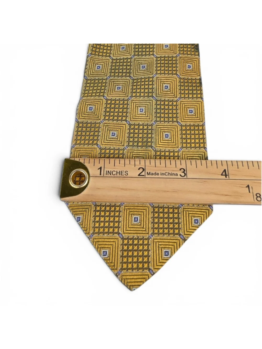 Versace Geometric Silk Necktie Gold Blue Squares Luxury Made In Italy